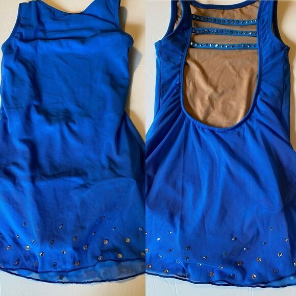 The Lineup Dance Solo custom lyrical blue Costume rhinestone SELAH MESH DRESS 10 - Picture 1 of 15